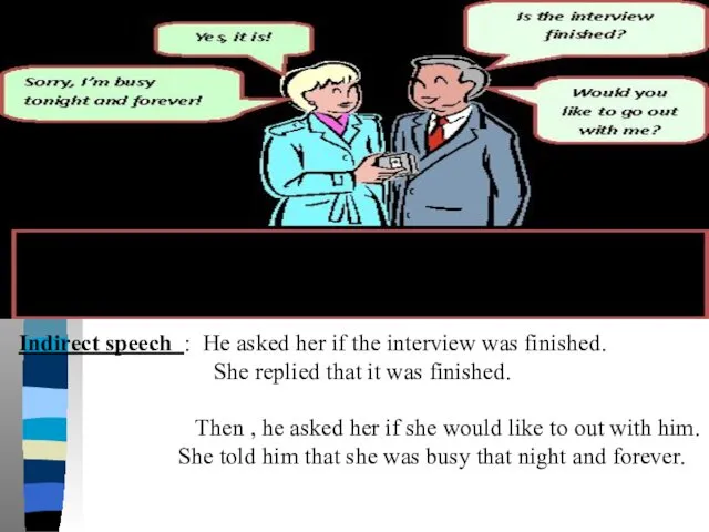 Indirect speech : He asked her if the interview was