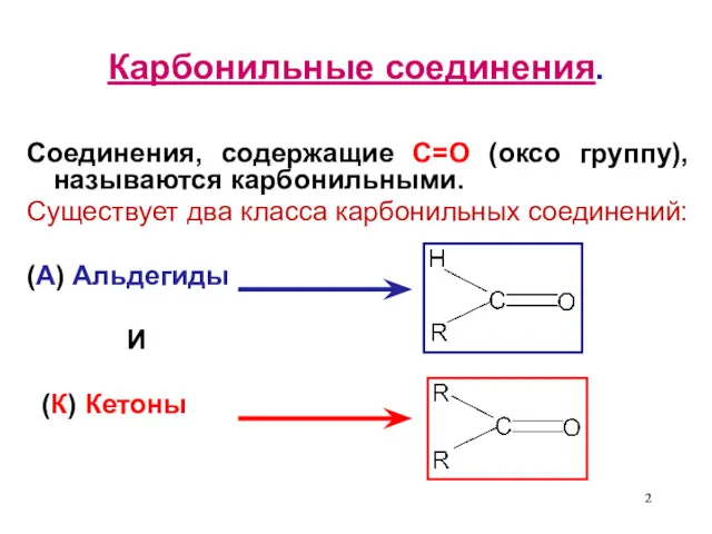 Карбонильные соединения. Соединения, содержащие С=О (оксо группу), называются карбонильными. Существует