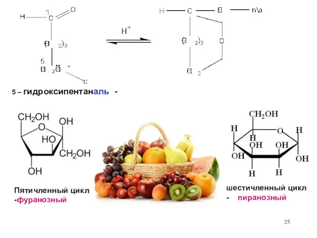 5 – гидроксипентаналь - Пятичленный цикл -фуранозный шестичленный цикл - пиранозный