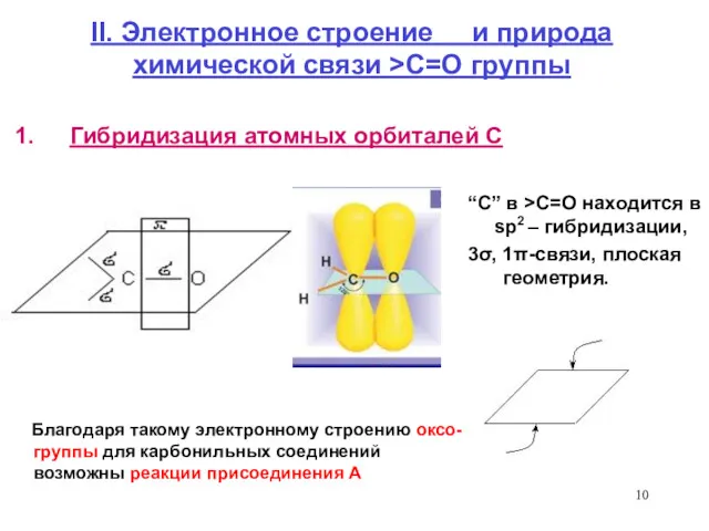 II. Электронное строение и природа химической связи >C=O группы Гибридизация атомных орбиталей С