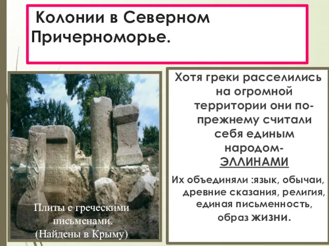 Колонии в Северном Причерноморье. Хотя греки расселились на огромной территории