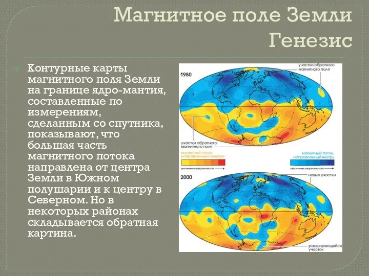 Магнитное поле Земли Генезис Контурные карты магнитного поля Земли на