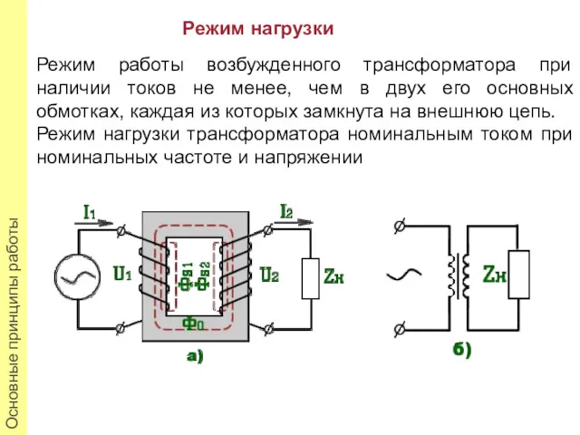 Режим нагрузки Режим работы возбужденного трансформатора при наличии токов не