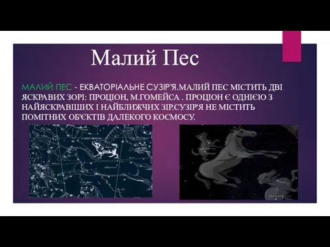 Малий Пес МАЛИЙ ПЕС - ЕКВАТОРІАЛЬНЕ СУЗІР'Я.МАЛИЙ ПЕС МІСТИТЬ ДВІ