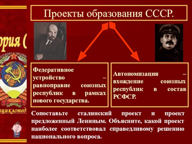 Проекты образования СССР. Федеративное устройство – равноправие союзных республик в рамках нового государства.