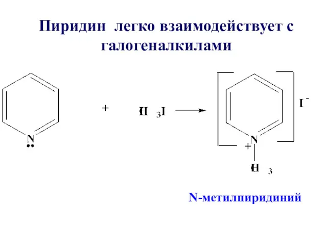 Пиридин легко взаимодействует с галогеналкилами N-метилпиридиний