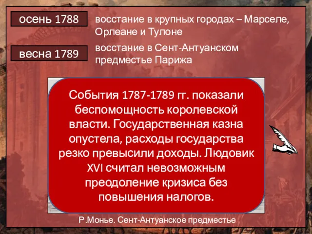 Р.Монье. Сент-Антуанское предместье осень 1788 восстание в крупных городах –