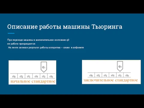 Описание работы машины Тьюринга При переходе машины в заключительное состояние