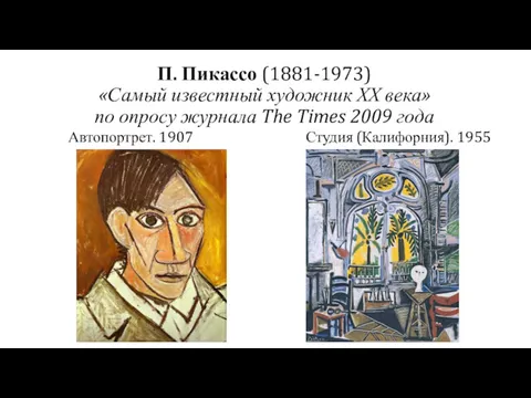 П. Пикассо (1881-1973) «Самый известный художник ХХ века» по опросу