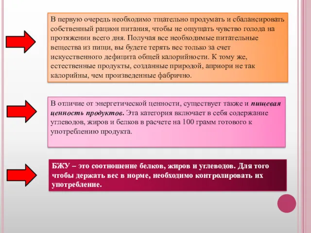 В первую очередь необходимо тщательно продумать и сбалансировать собственный рацион