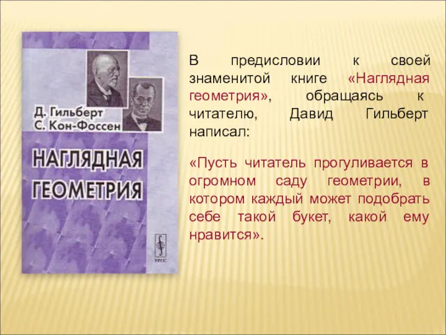 В предисловии к своей знаменитой книге «Наглядная геометрия», обращаясь к