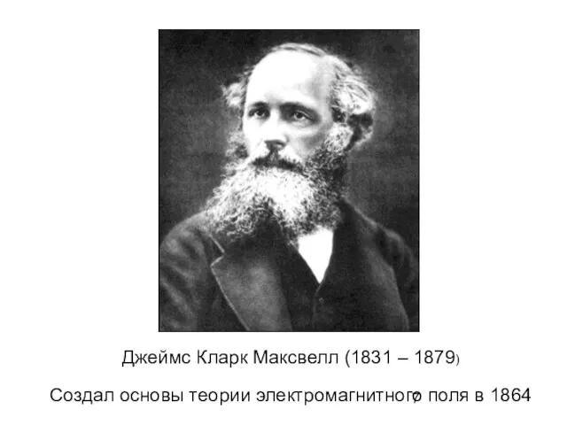 Джеймс Кларк Максвелл (1831 – 1879) Создал основы теории электромагнитного поля в 1864