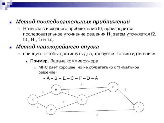 Метод последовательных приближений Начиная с исходного приближения f0, производится последовательное