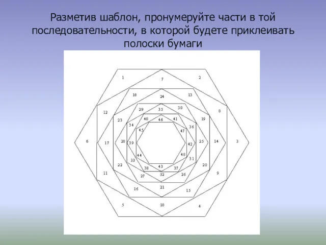 Разметив шаблон, пронумеруйте части в той последовательности, в которой будете приклеивать полоски бумаги