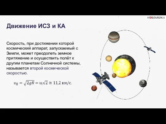 Движение ИСЗ и КА Скорость, при достижении которой космический аппарат,