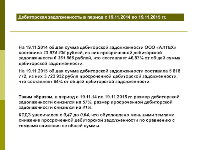 Дебиторская задолженность в период с 19.11.2014 по 19.11.2015 гг. На