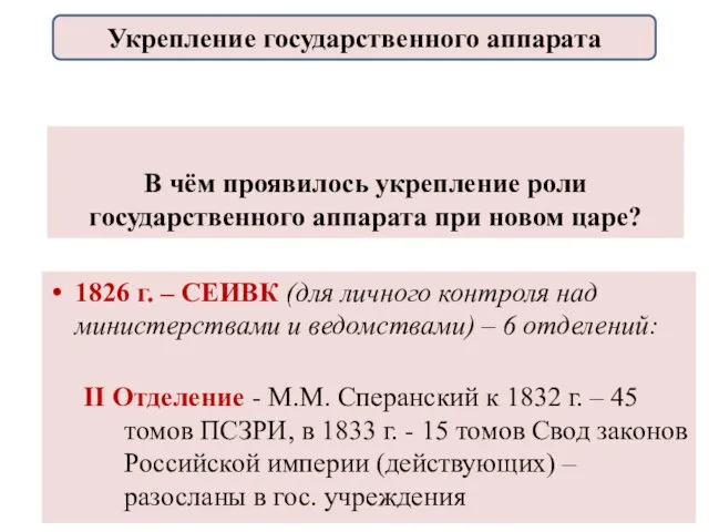 В чём проявилось укрепление роли государственного аппарата при новом царе?