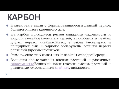 КАРБОН Назван так в связи с формировавшегося в данный период