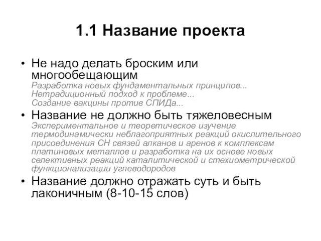 1.1 Название проекта Не надо делать броским или многообещающим Разработка