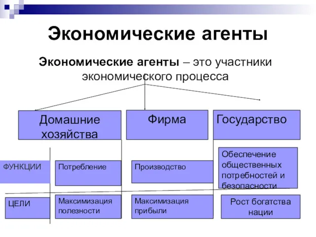 Экономические агенты Экономические агенты – это участники экономического процесса Домашние