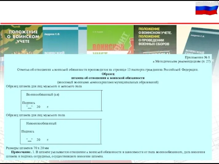 Приложение № 8 к Методическим рекомендациям (п. 27) Отметка об