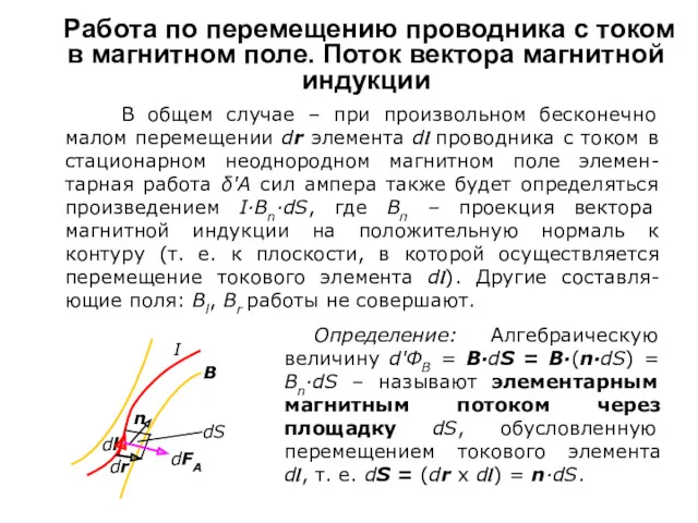 Работа по перемещению проводника с током в магнитном поле. Поток