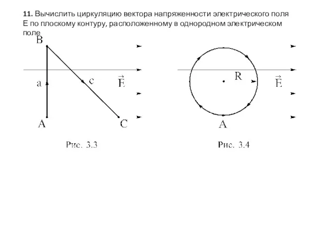 11. Вычислить циркуляцию вектора напряженности электрического поля Е по плоскому контуру, расположенному в однородном электрическом поле