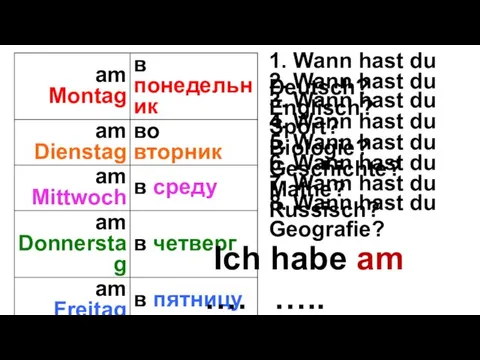 6. Wann hast du Mathe? 5. Wann hast du Geschichte?