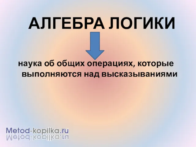 АЛГЕБРА ЛОГИКИ наука об общих операциях, которые выполняются над высказываниями