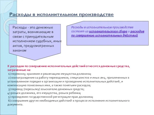 Расходы в исполнительном производстве Расходы - это денежные затраты, возникающие