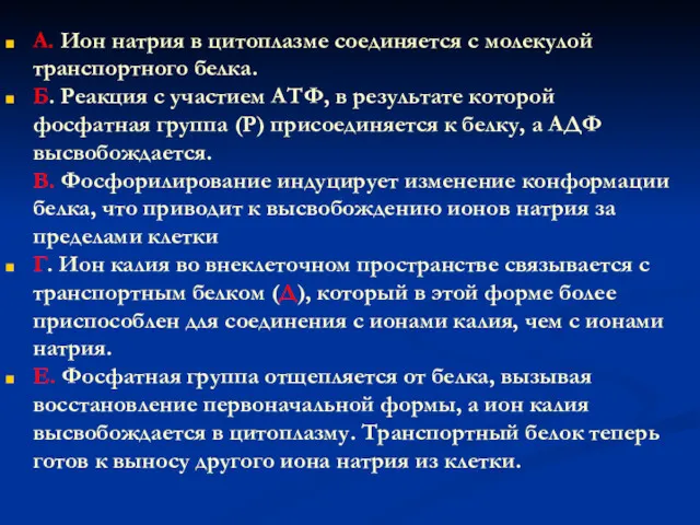 А. Ион натрия в цитоплазме соединяется с молекулой транспортного белка.