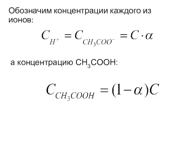 Обозначим концентрации каждого из ионов: а концентрацию СH3COOH: