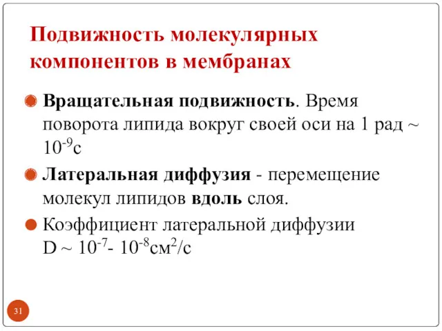 Подвижность молекулярных компонентов в мембранах Вращательная подвижность. Время поворота липида