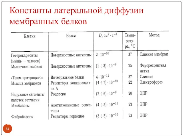 Константы латеральной диффузии мембранных белков