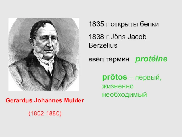 Gerardus Johannes Mulder 1835 г открыты белки 1838 г Jöns