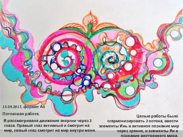 15.09.2017, формат А4 Потоковая работа. Я рассматривала движение энергии через 2 глаза. Правый
