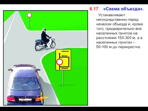 6.17 «Схема объезда». Устанавливают непосредственно перед началом объезда и, кроме