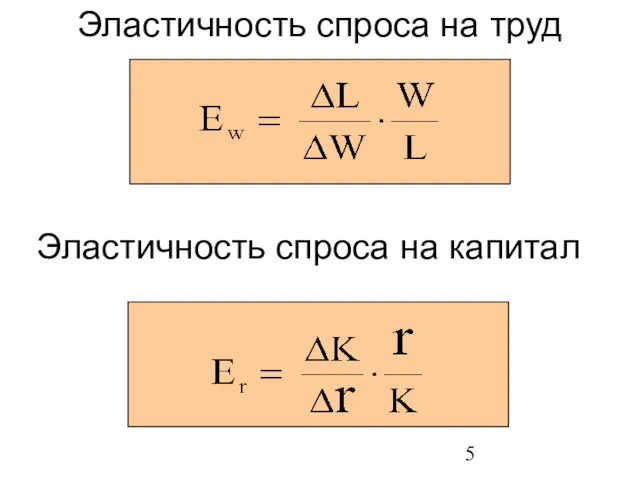 Эластичность спроса на труд Эластичность спроса на капитал