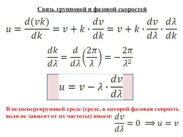 Связь групповой и фазовой скоростей В недиспергирующей среде (среде, в