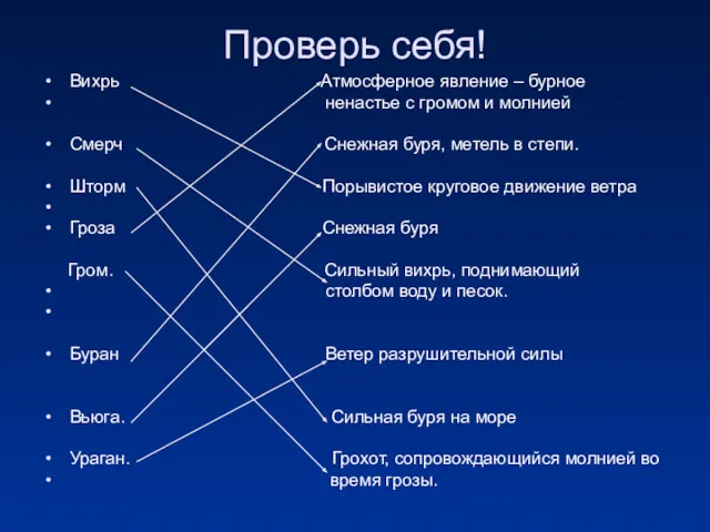 Проверь себя! Вихрь Атмосферное явление – бурное ненастье с громом