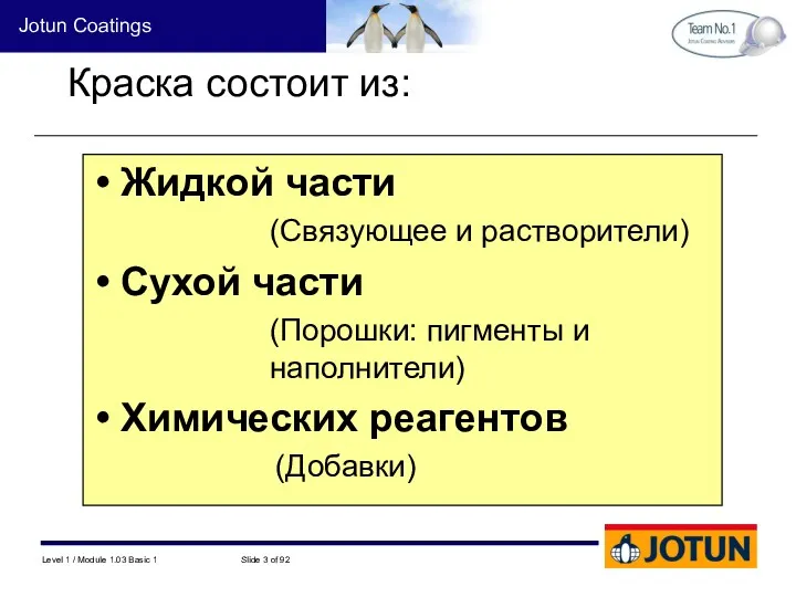 Краска состоит из: Жидкой части (Связующее и растворители) Сухой части