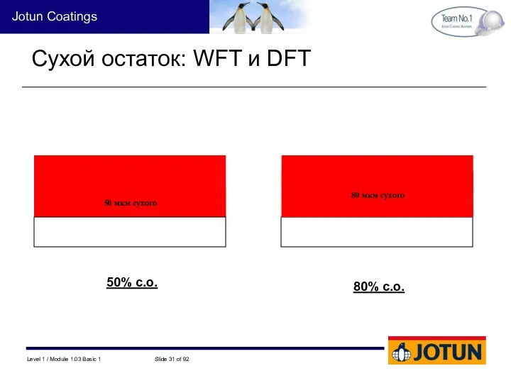 50 мкм сухого Сухой остаток: WFT и DFT 50% с.о. 80% с.о.