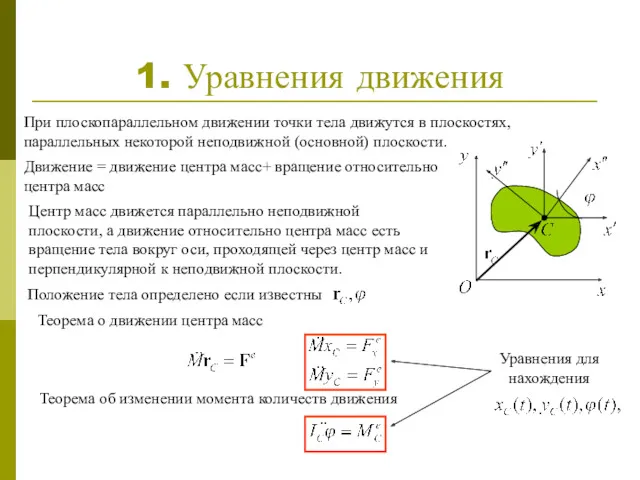 1. Уравнения движения При плоскопараллельном движении точки тела движутся в