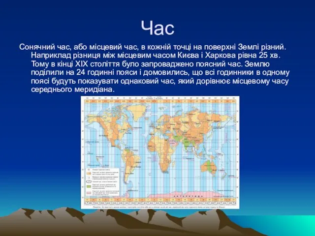 Час Сонячний час, або місцевий час, в кожній точці на