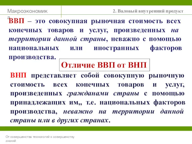 Макроэкономика От совершенства технологий к совершенству знаний 2. Валовый внутренний