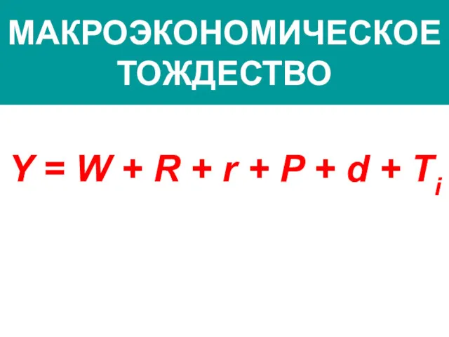 МАКРОЭКОНОМИЧЕСКОЕ ТОЖДЕСТВО Y = W + R + r + P + d + Ti