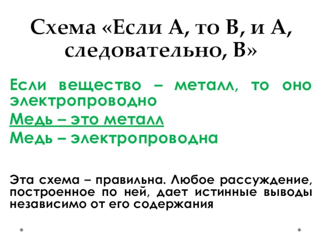 Схема «Если А, то В, и А, следовательно, В» Если