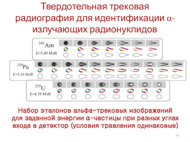 Набор эталонов альфа-трековых изображений для заданной энергии α-частицы при разных
