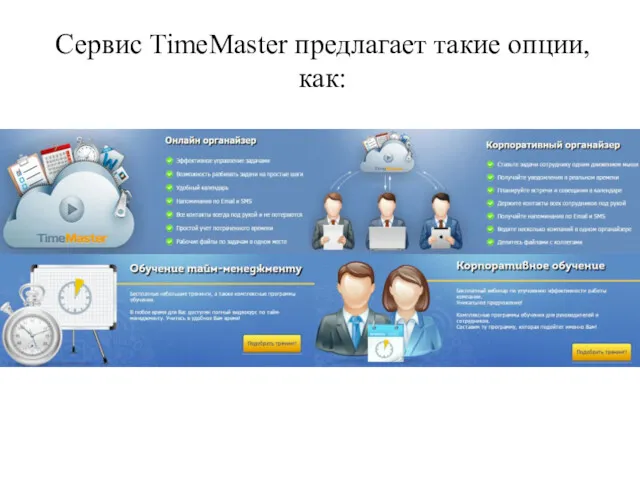 Сервис TimeMaster предлагает такие опции, как: