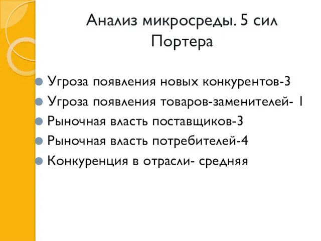 Анализ микросреды. 5 сил Портера Угроза появления новых конкурентов-3 Угроза